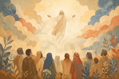 Jesus Ascending Above Disciples at Dawn