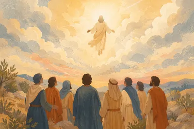 Jesus Ascending Above Clouds at Dawn