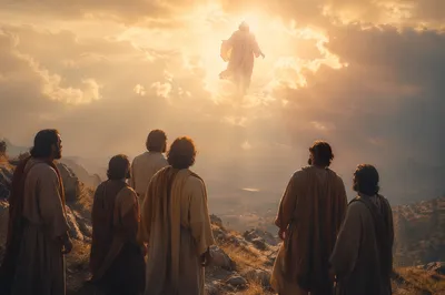 Jesus Ascending at Dawn Above the Disciples
