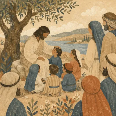 Jesus Blessing Little Children by the Lakeside