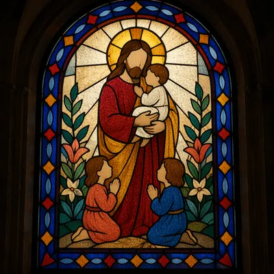 Jesus Blessing Little Children Stained Glass