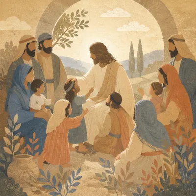 Jesus Blessing Little Children in Morning Light