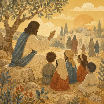 Jesus Blessing Children in Olive Grove