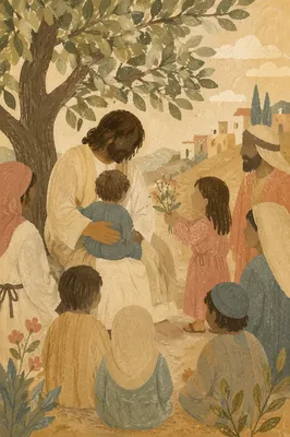 Jesus Blessing Little Children Under Olive Tree