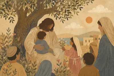 Jesus Blessing Little Children Beneath Olive Tree