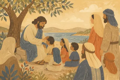 Jesus Blessing Little Children by the Lakeside