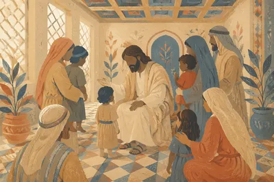 Jesus Blessing Little Children in Temple Hall