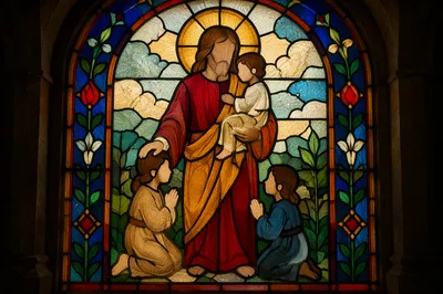 Jesus Blessing Little Children Stained Glass