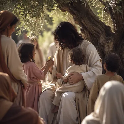 Jesus Blessing Little Children at Olive Tree