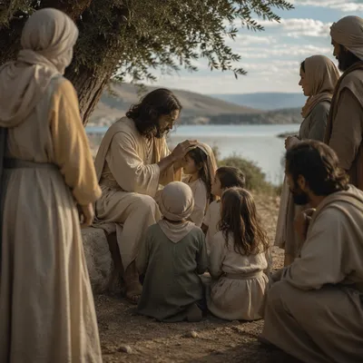 Jesus Blessing Little Children by the Lakeside