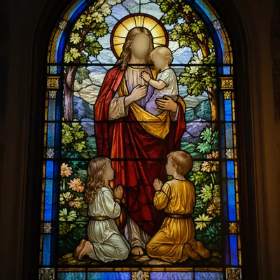 Jesus Blessing Little Children Stained Glass