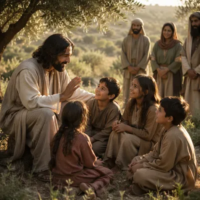 Jesus Blessing Little Children at Golden Hour