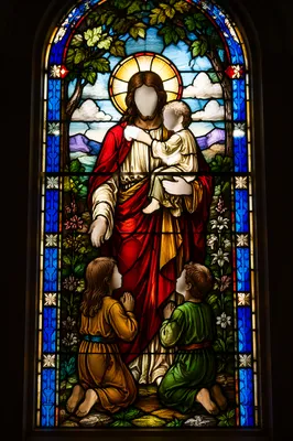 Jesus Blessing Little Children Stained Glass