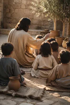 Jesus Blessing Children in Golden Courtyard