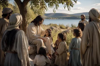 Jesus Blessing Little Children by the Lakeside