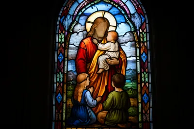 Jesus Blessing Little Children Stained Glass