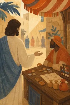 Jesus Calling Matthew in Ancient Marketplace