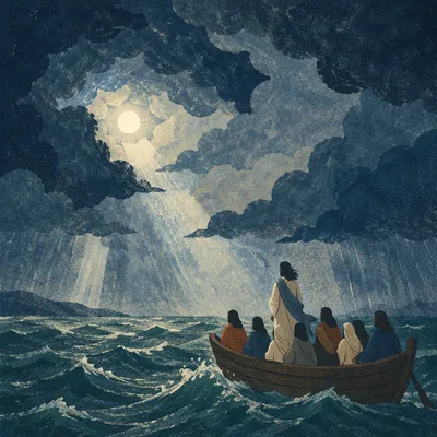 Jesus Calming Storm Over Disciples Boat