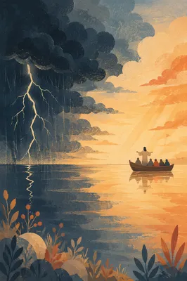 Jesus Calming the Storm at Sunset