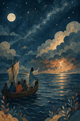 Jesus Calming the Storm at Night