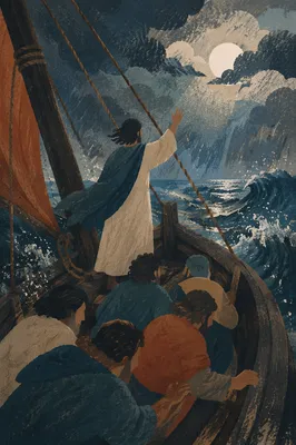 Jesus Calming the Storm at Night