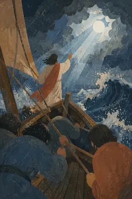 Jesus Calming the Storm at Night