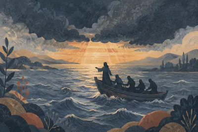 Jesus Calms the Storm at Dusk