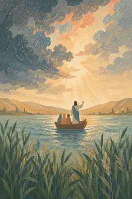 Jesus Calming Storm on Galilee Lake