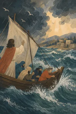 Jesus Calming the Storm at Dawn