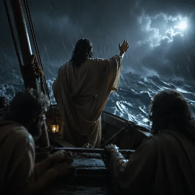 Jesus Calming the Storm at Night