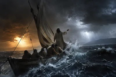 Jesus Calming Storm on Sea of Galilee