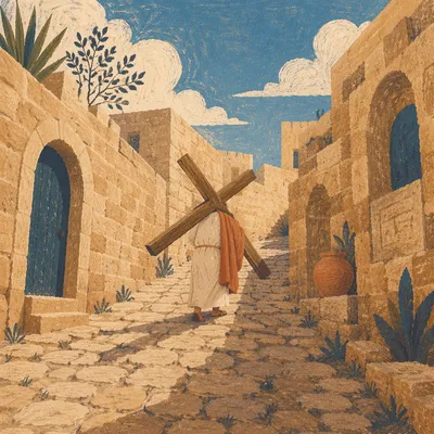 Jesus Carrying the Cross in Jerusalem Alley