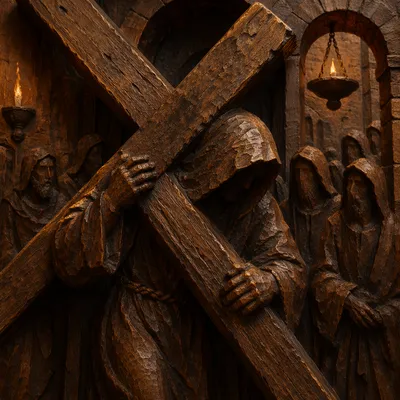 Jesus Carrying the Cross Wooden Relief