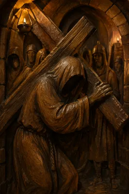 Jesus Carrying the Cross Wooden Relief