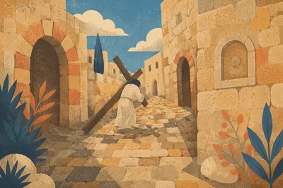 Jesus Carrying the Cross in Jerusalem Alley