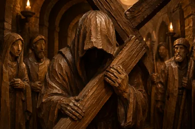 Jesus Carrying the Cross Wooden Relief