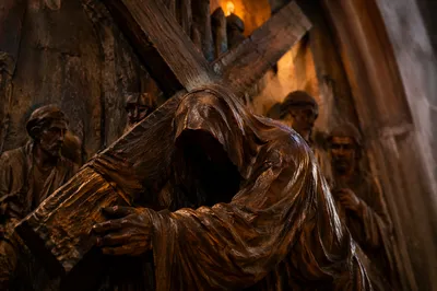 Jesus Carrying the Cross Wooden Relief