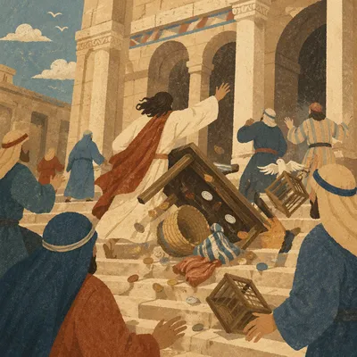 Jesus Cleansing the Temple Courtyard Scene