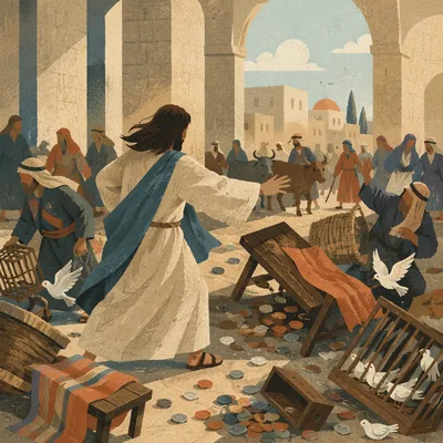 Jesus Cleansing the Temple Courtyard Scene