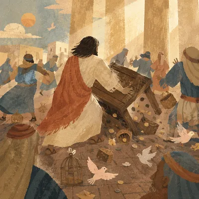Jesus Cleansing the Temple Courtyard Scene