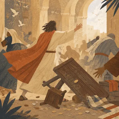 Jesus Cleansing the Temple Courtyard Scene