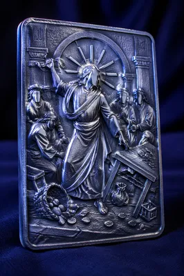 Silver Devotional Plaque on Dark Fabric