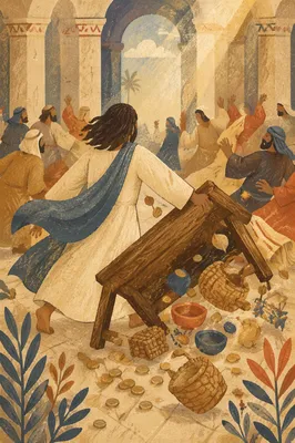 Jesus Cleansing the Temple Courtyard Scene
