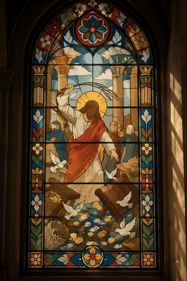 Jesus Cleansing the Temple Stained Glass