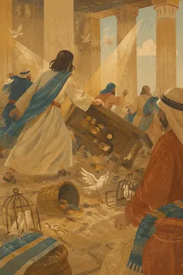 Jesus Cleansing the Temple Courtyard Scene
