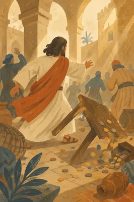 Jesus Cleansing the Temple Courtyard Scene