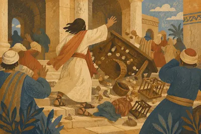 Jesus Cleansing the Temple Courtyard Scene