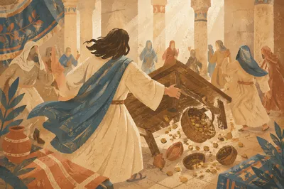 Jesus Cleansing the Temple Courtyard Scene
