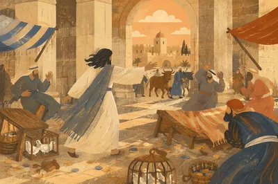 Jesus Cleansing the Temple Courtyard Scene