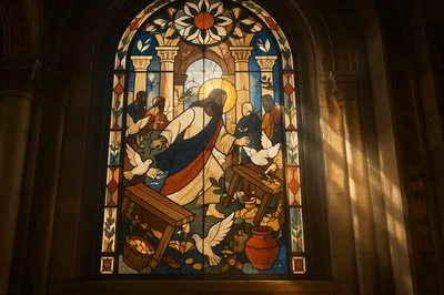 Jesus Cleansing the Temple Stained Glass